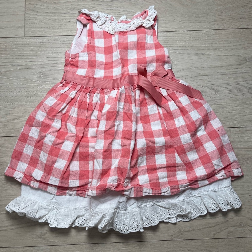Laura Ashley 2t Pink and White Gingham Sundress with Eyelet Hem
